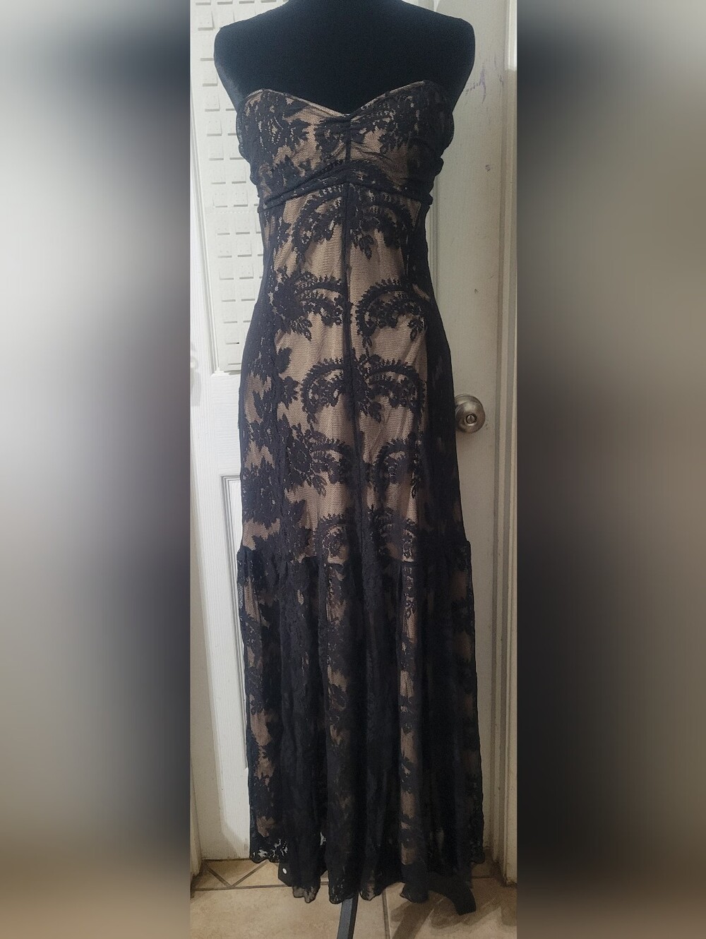 Newport News Black Lace Overlay on Nude Dress Size 10
